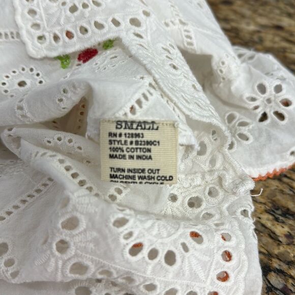 BanJara Boho White Cotton Eyelet Detailing Embroidering Top Size S - Picture 5 of 7